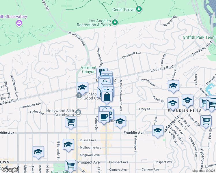 map of restaurants, bars, coffee shops, grocery stores, and more near in Los Angeles