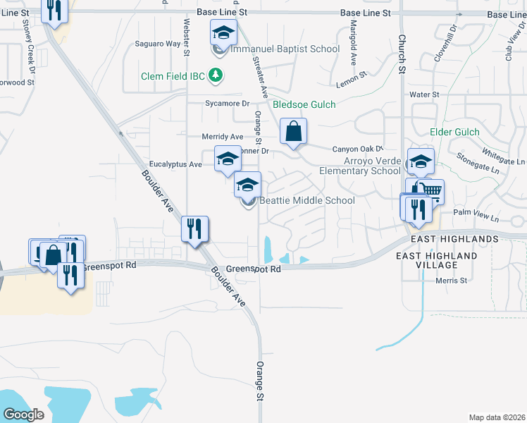 map of restaurants, bars, coffee shops, grocery stores, and more near 28575 Village Lakes Road in Highland