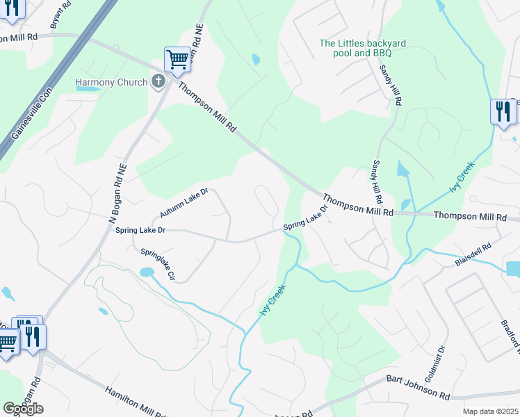 map of restaurants, bars, coffee shops, grocery stores, and more near 4273 Creekrun Circle in Buford