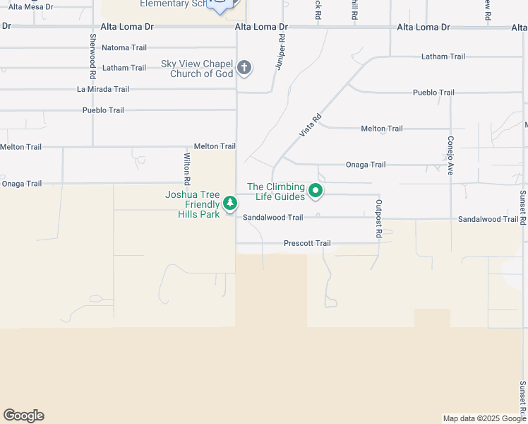 map of restaurants, bars, coffee shops, grocery stores, and more near 60976 Sandalwood Trail in Joshua Tree