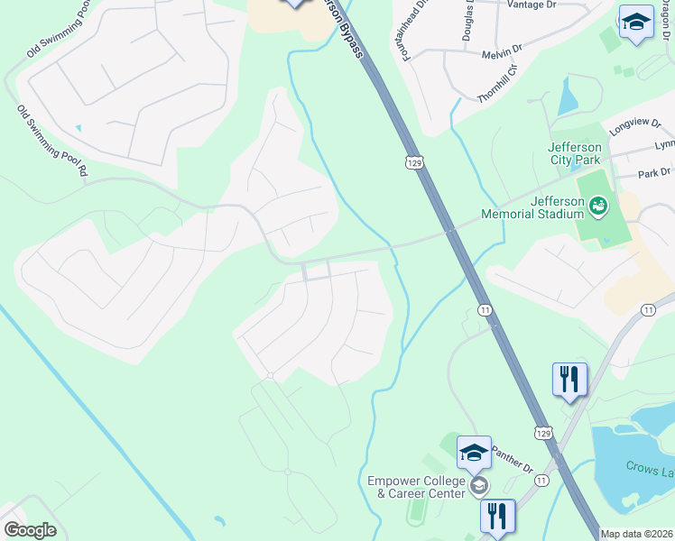 map of restaurants, bars, coffee shops, grocery stores, and more near 1250 Hawkins Creek Drive in Jefferson