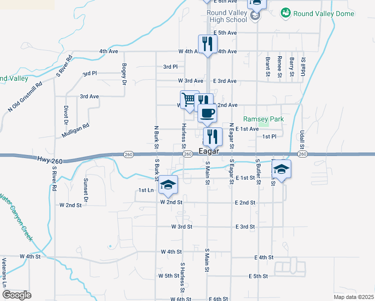 map of restaurants, bars, coffee shops, grocery stores, and more near 90 West Central Avenue in Eagar