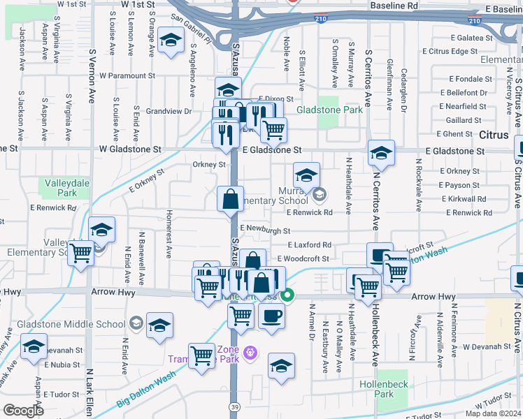 map of restaurants, bars, coffee shops, grocery stores, and more near 655 South Donna Beth Avenue in Azusa