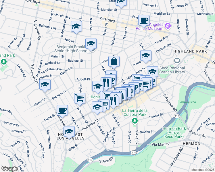 map of restaurants, bars, coffee shops, grocery stores, and more near 5522 Ash Street in Los Angeles