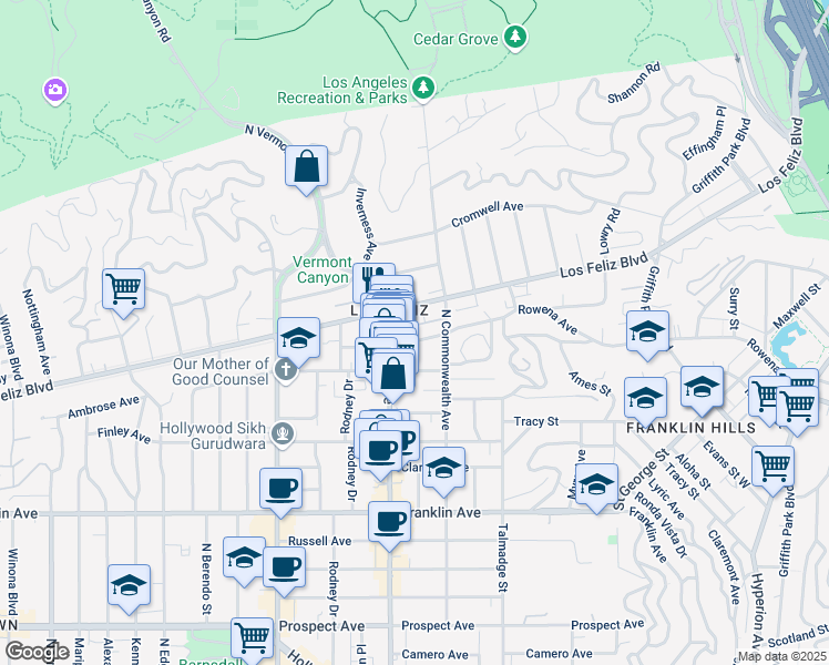 map of restaurants, bars, coffee shops, grocery stores, and more near in Los Angeles