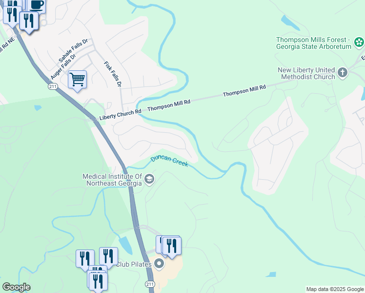 map of restaurants, bars, coffee shops, grocery stores, and more near 777 Sienna Valley Drive in Braselton