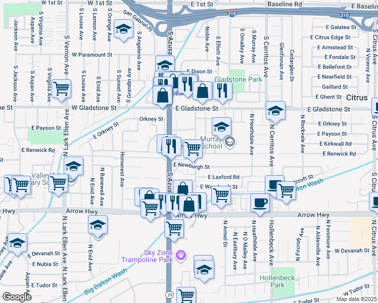map of restaurants, bars, coffee shops, grocery stores, and more near 655 South Donna Beth Avenue in Azusa
