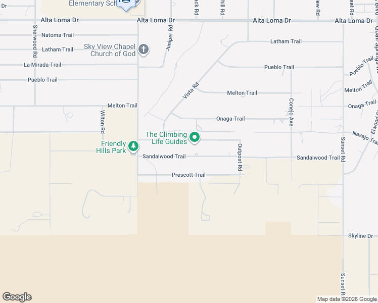 map of restaurants, bars, coffee shops, grocery stores, and more near 61100 Sandalwood Trail in Joshua Tree