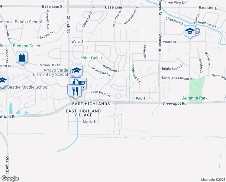 map of restaurants, bars, coffee shops, grocery stores, and more near 7831 Aberdeen Lane in Highland