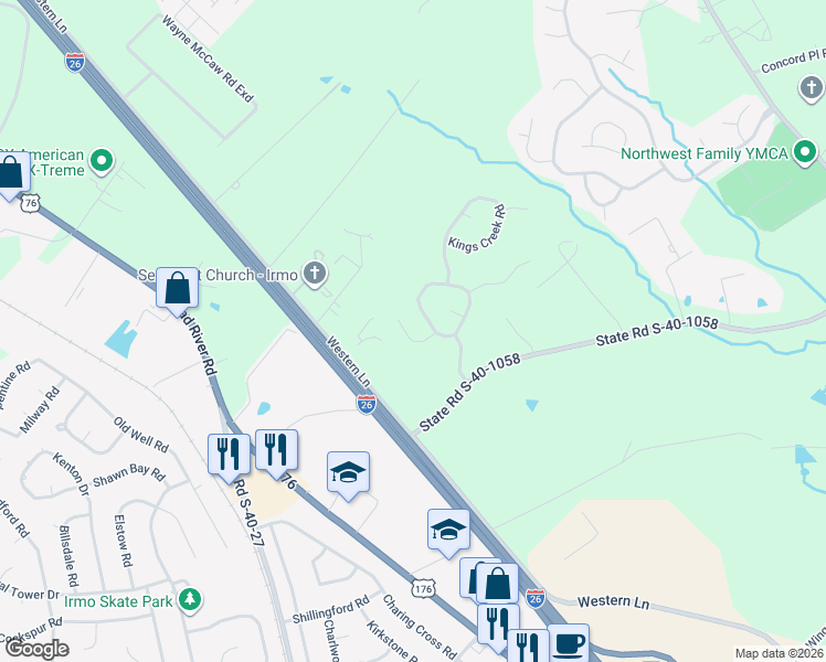 map of restaurants, bars, coffee shops, grocery stores, and more near 412 Audubon Oaks Way in Irmo
