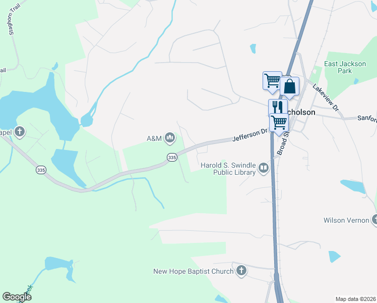 map of restaurants, bars, coffee shops, grocery stores, and more near 8126 Jefferson Drive in Nicholson
