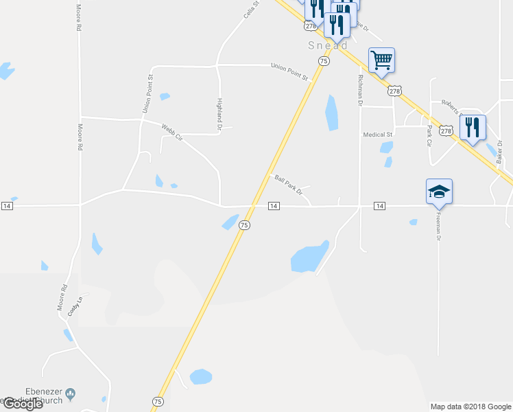 map of restaurants, bars, coffee shops, grocery stores, and more near 180 Lurleen Drive in Snead