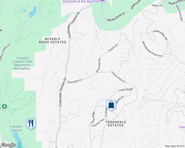 map of restaurants, bars, coffee shops, grocery stores, and more near 9415 Cherokee Lane in Beverly Hills