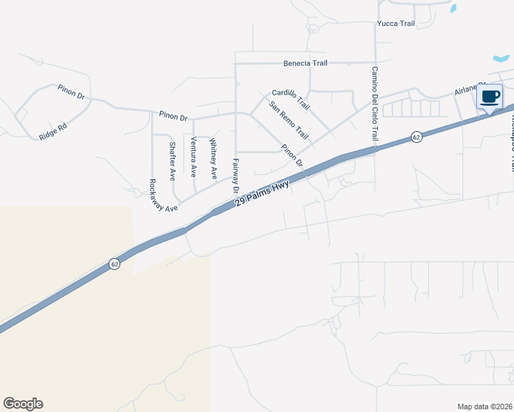 map of restaurants, bars, coffee shops, grocery stores, and more near 54553 29 Palms Highway in Yucca Valley