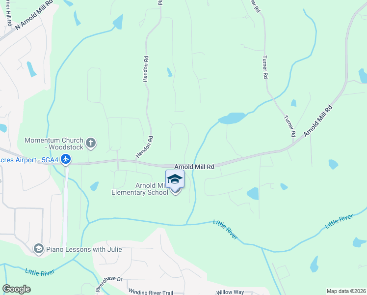 map of restaurants, bars, coffee shops, grocery stores, and more near 107 Millstone Manor Court in Woodstock