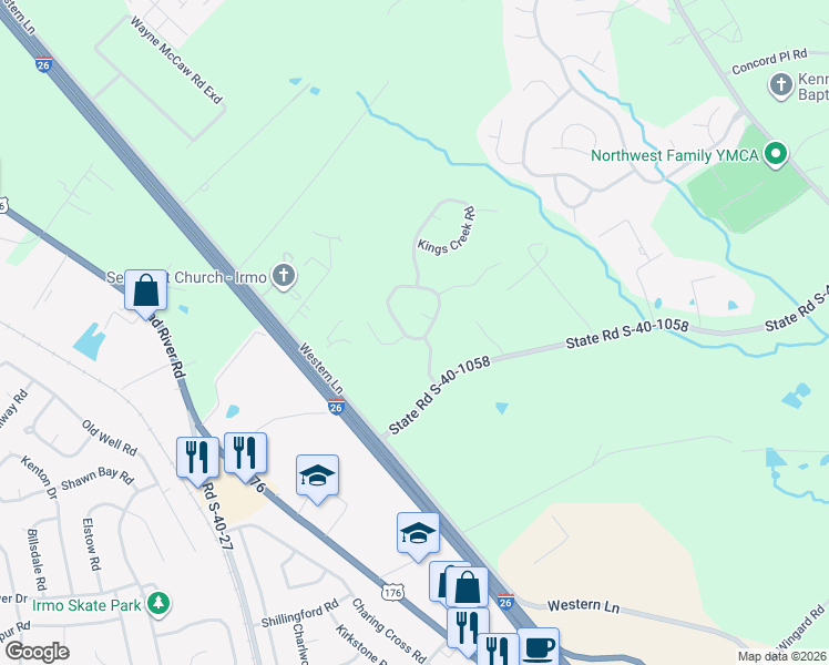 map of restaurants, bars, coffee shops, grocery stores, and more near 421 Audubon Oaks Way in Irmo