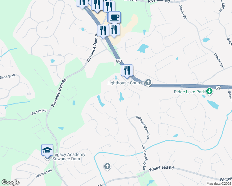 map of restaurants, bars, coffee shops, grocery stores, and more near 5648 Rapallo Terrace in Sugar Hill