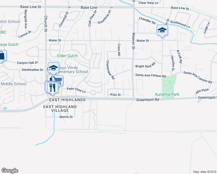 map of restaurants, bars, coffee shops, grocery stores, and more near 29330 Shelton Trail in Highland