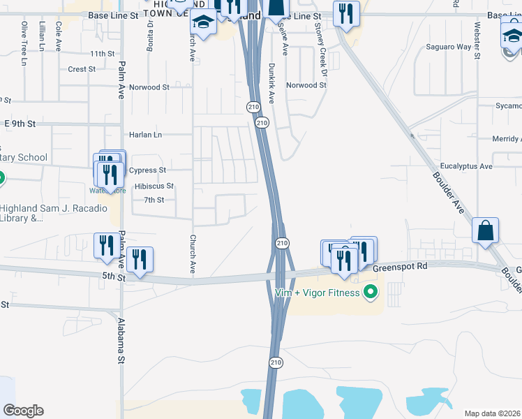 map of restaurants, bars, coffee shops, grocery stores, and more near 27691 Powell Drive in Highland
