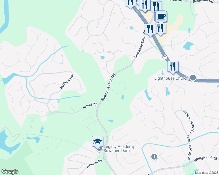 map of restaurants, bars, coffee shops, grocery stores, and more near 5827 Creek Indian Drive in Buford