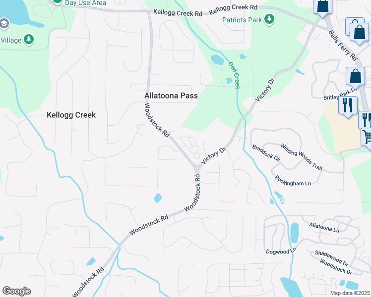 map of restaurants, bars, coffee shops, grocery stores, and more near in Acworth