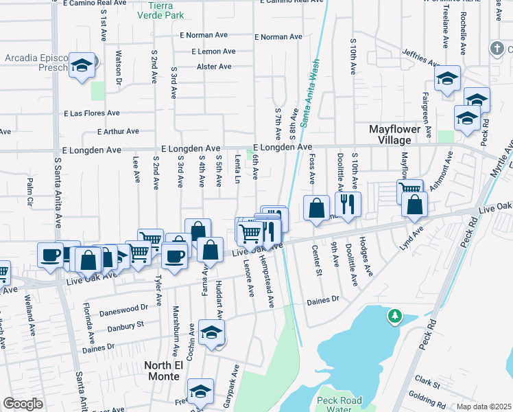 map of restaurants, bars, coffee shops, grocery stores, and more near 2414 South 6th Avenue in Arcadia