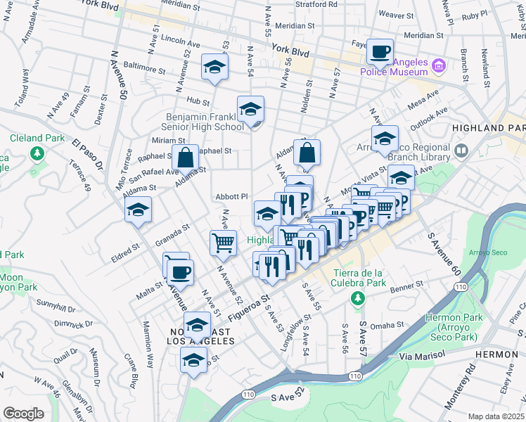 map of restaurants, bars, coffee shops, grocery stores, and more near Ash Street in Los Angeles