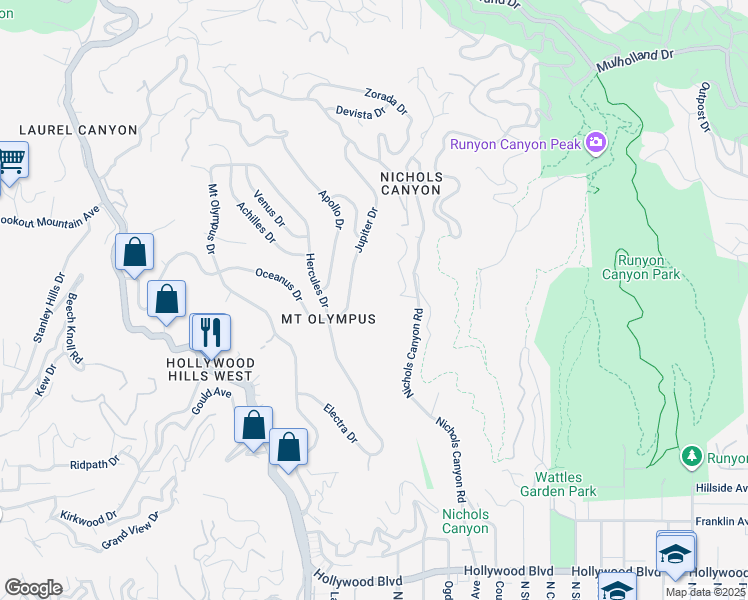 map of restaurants, bars, coffee shops, grocery stores, and more near 2340 Jupiter Drive in Los Angeles
