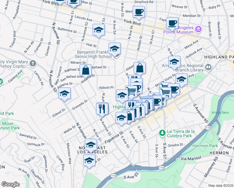 map of restaurants, bars, coffee shops, grocery stores, and more near 5408 Abbott Place in Los Angeles