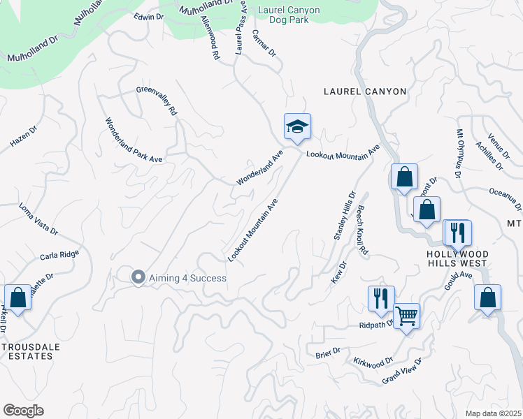 map of restaurants, bars, coffee shops, grocery stores, and more near 8631 Lookout Mountain Avenue in Los Angeles