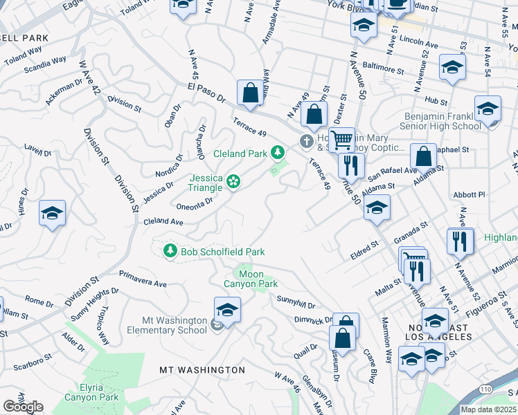 map of restaurants, bars, coffee shops, grocery stores, and more near 4333 San Rafael Avenue in Los Angeles