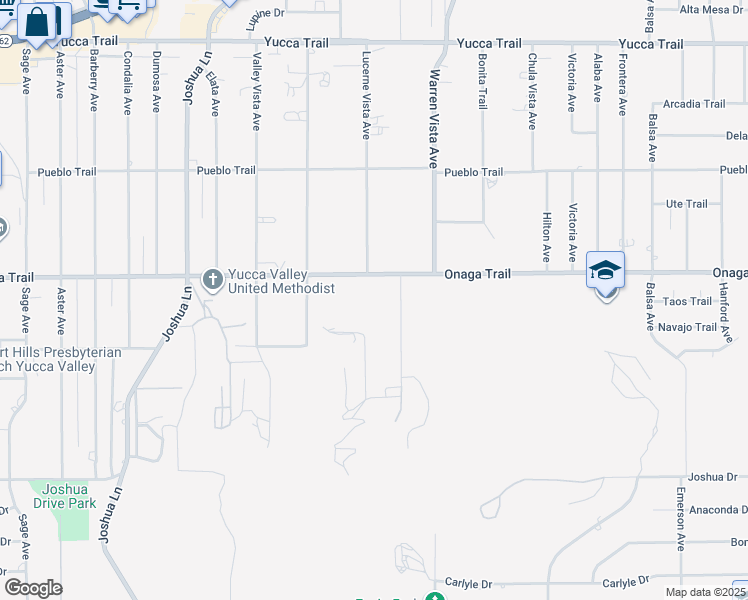 map of restaurants, bars, coffee shops, grocery stores, and more near 7744 Victor Vista Avenue in Yucca Valley