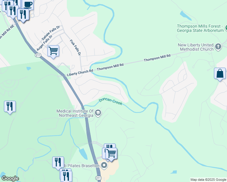 map of restaurants, bars, coffee shops, grocery stores, and more near 787 Sienna Valley Drive in Braselton