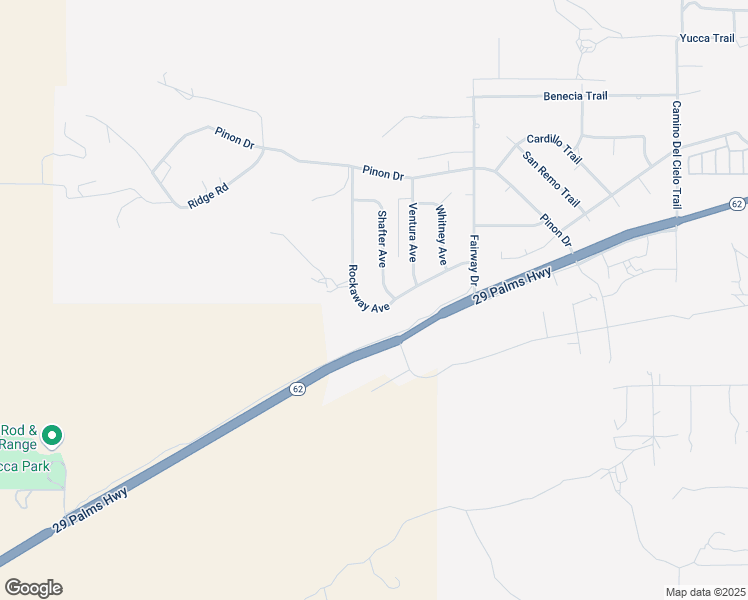 map of restaurants, bars, coffee shops, grocery stores, and more near 7621 Rockaway Avenue in Yucca Valley