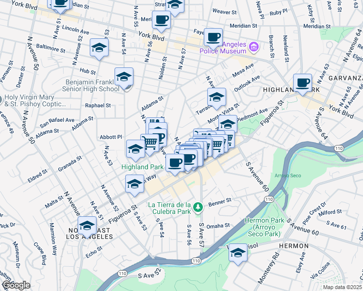 map of restaurants, bars, coffee shops, grocery stores, and more near 227 North Avenue 57 in Los Angeles