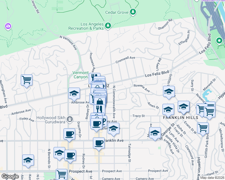 map of restaurants, bars, coffee shops, grocery stores, and more near in Los Angeles