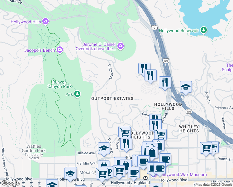 map of restaurants, bars, coffee shops, grocery stores, and more near in Los Angeles