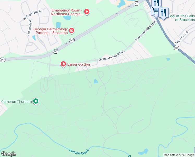 map of restaurants, bars, coffee shops, grocery stores, and more near 2505 Scarlet Oak Lane in Braselton