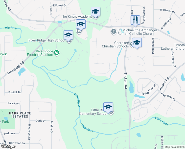 map of restaurants, bars, coffee shops, grocery stores, and more near 219 Chatooga Drive in Woodstock
