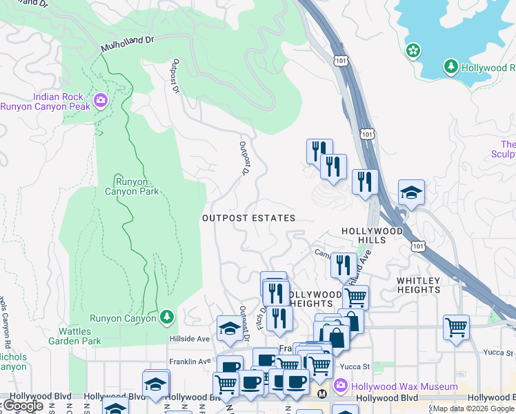 map of restaurants, bars, coffee shops, grocery stores, and more near in Los Angeles