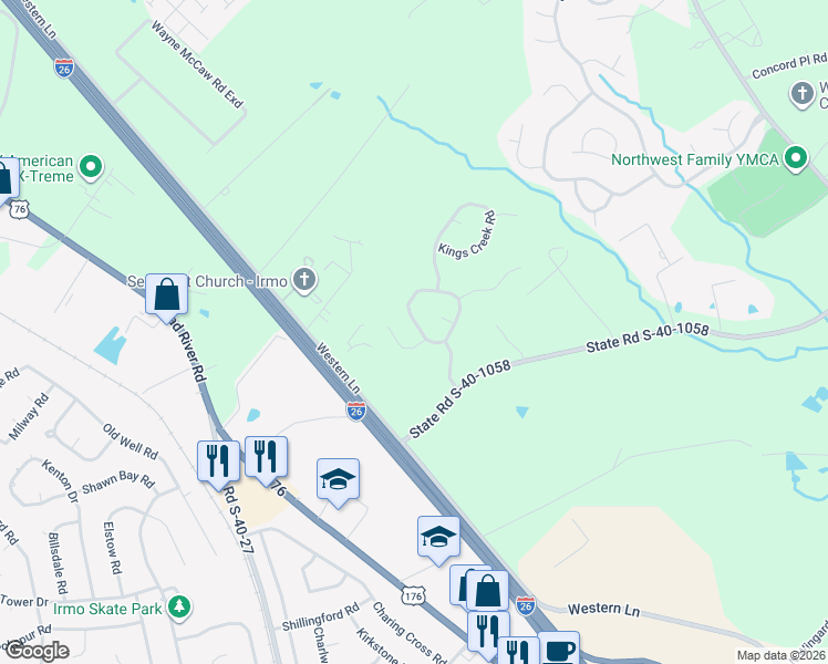 map of restaurants, bars, coffee shops, grocery stores, and more near 412 Audubon Oaks Way in Irmo