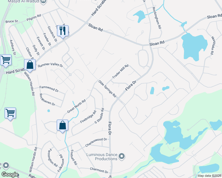 map of restaurants, bars, coffee shops, grocery stores, and more near 3 Baker House Court in Columbia