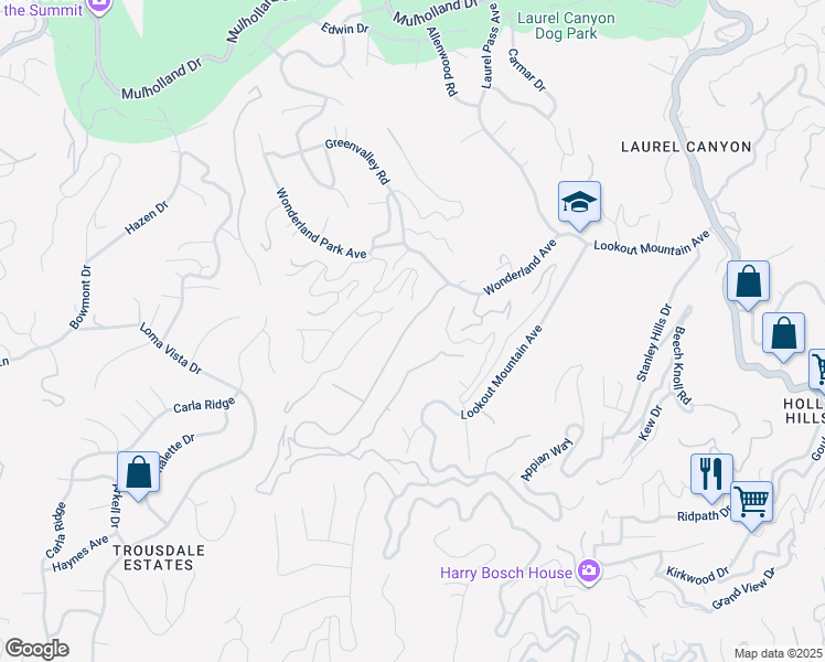 map of restaurants, bars, coffee shops, grocery stores, and more near 8768 Wonderland Avenue in Los Angeles