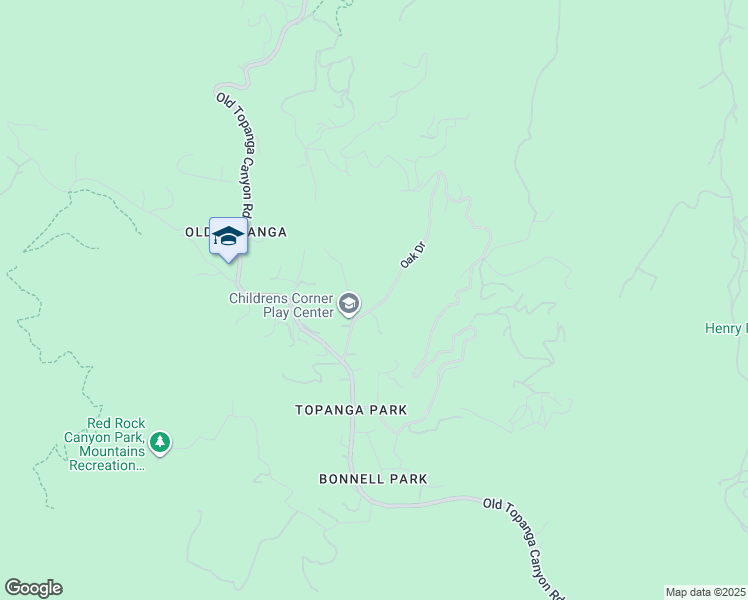 map of restaurants, bars, coffee shops, grocery stores, and more near 1639 Oak Drive in Topanga