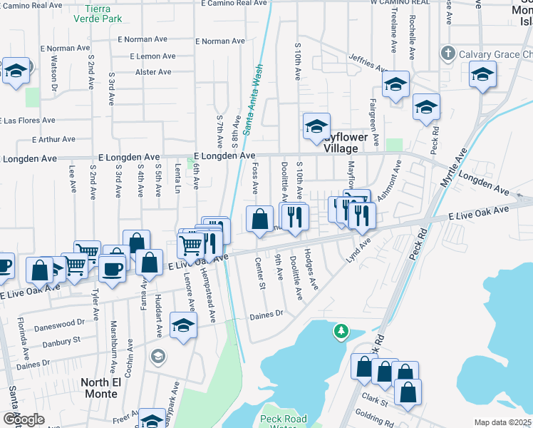 map of restaurants, bars, coffee shops, grocery stores, and more near 2918 Weidermeyer Avenue in Arcadia