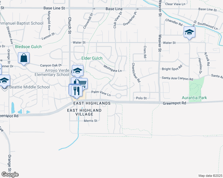 map of restaurants, bars, coffee shops, grocery stores, and more near 7814 Aberdeen Lane in Highland