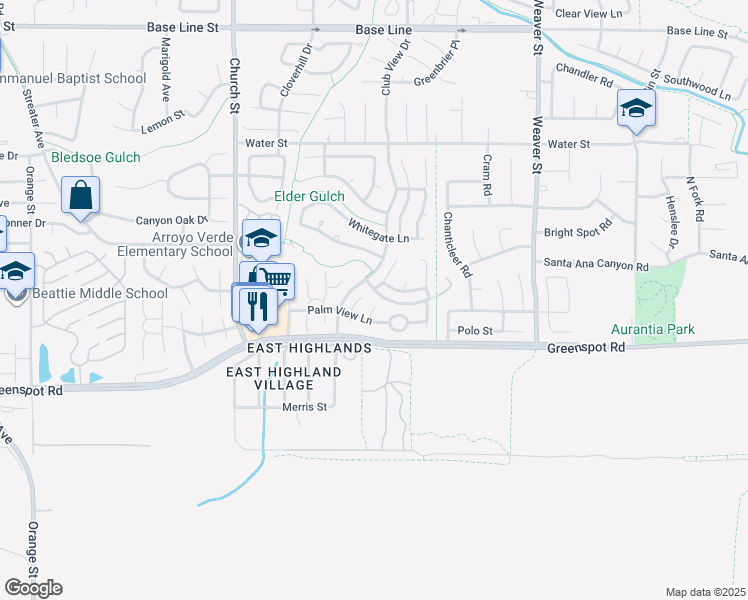 map of restaurants, bars, coffee shops, grocery stores, and more near 7814 Aberdeen Lane in Highland