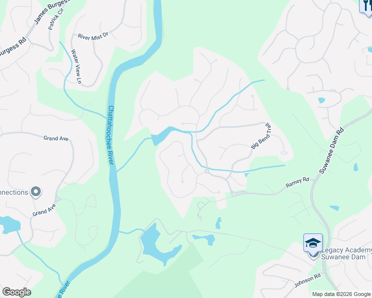 map of restaurants, bars, coffee shops, grocery stores, and more near 6002 Grand Loop Road in Sugar Hill