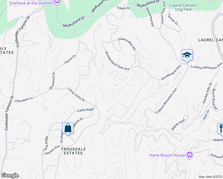 map of restaurants, bars, coffee shops, grocery stores, and more near 8883 Sunset Crest Place in Los Angeles
