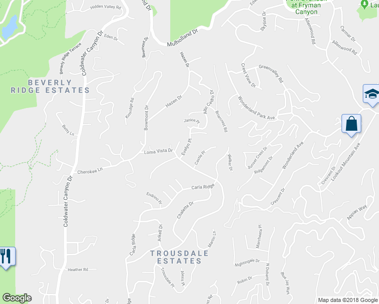 map of restaurants, bars, coffee shops, grocery stores, and more near 430 Evelyn Place in Beverly Hills
